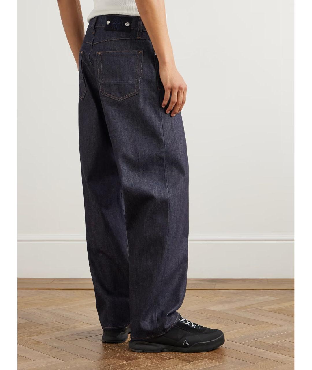 STONE ISLAND Темно-синие хлопковые прямые джинсы, фото 4