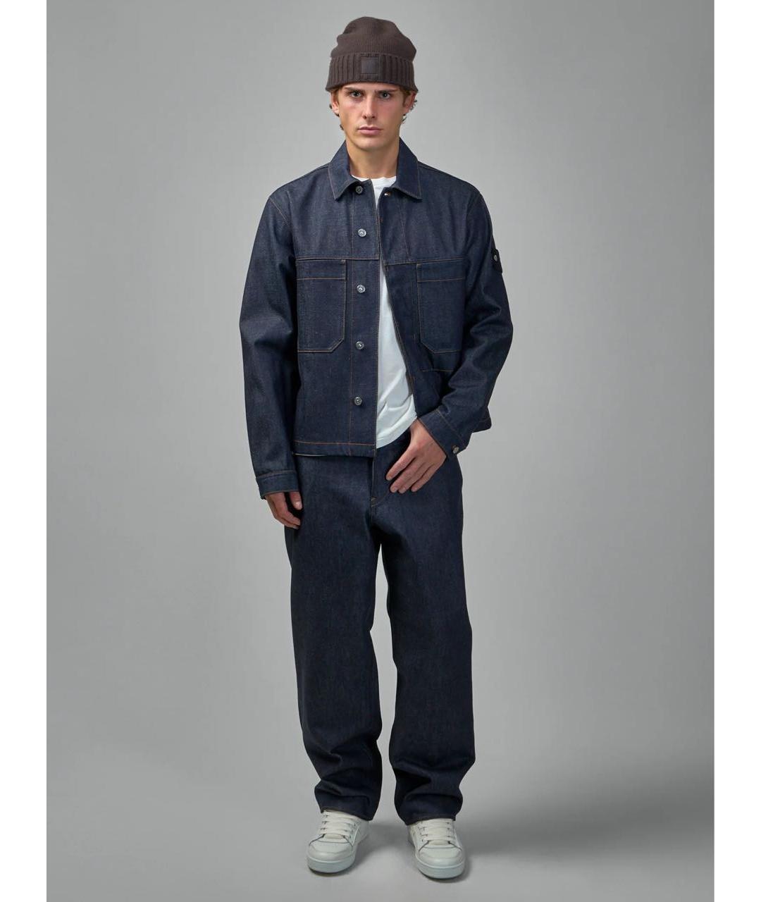 STONE ISLAND Темно-синие хлопковые прямые джинсы, фото 5