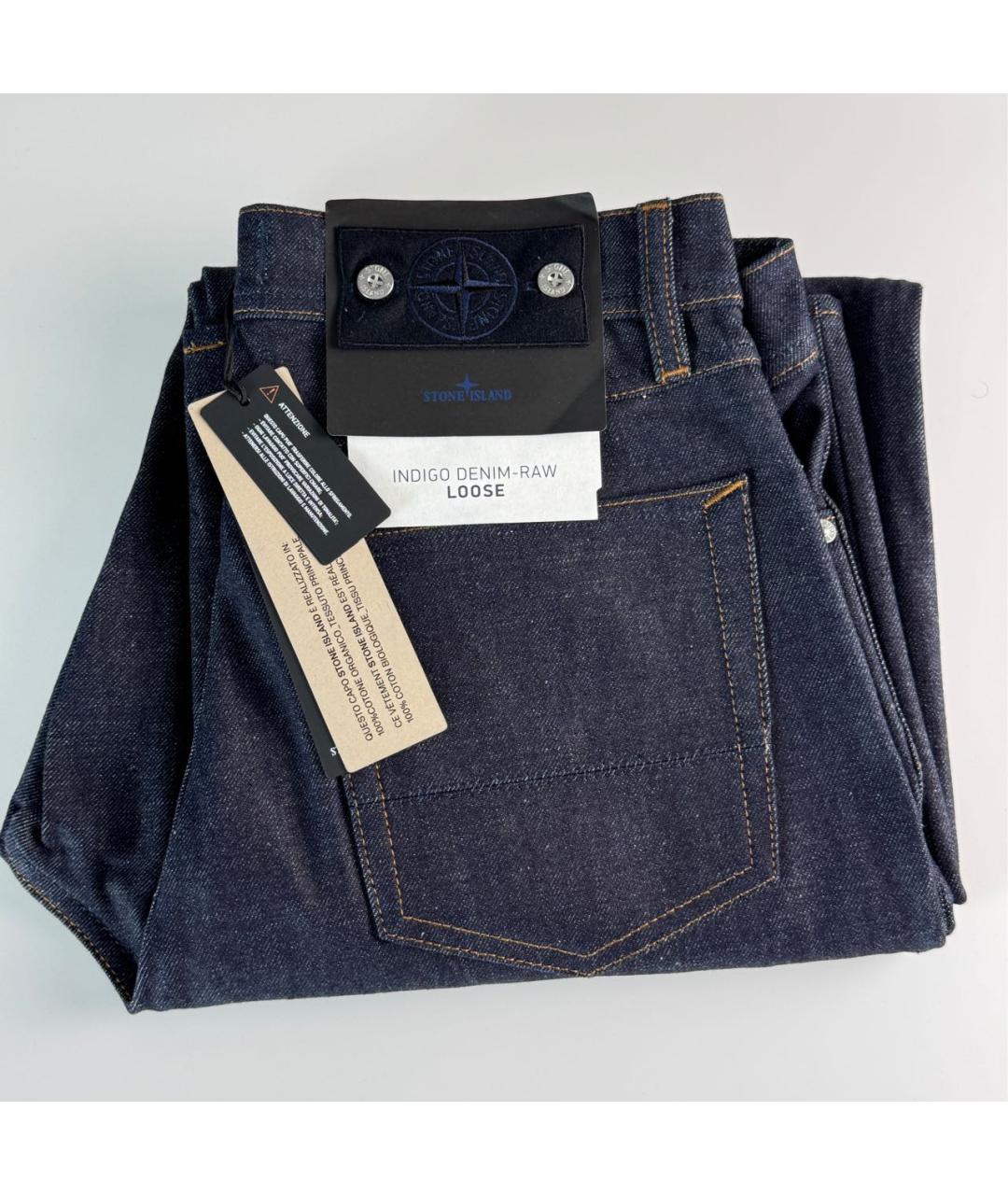 STONE ISLAND Темно-синие хлопковые прямые джинсы, фото 2