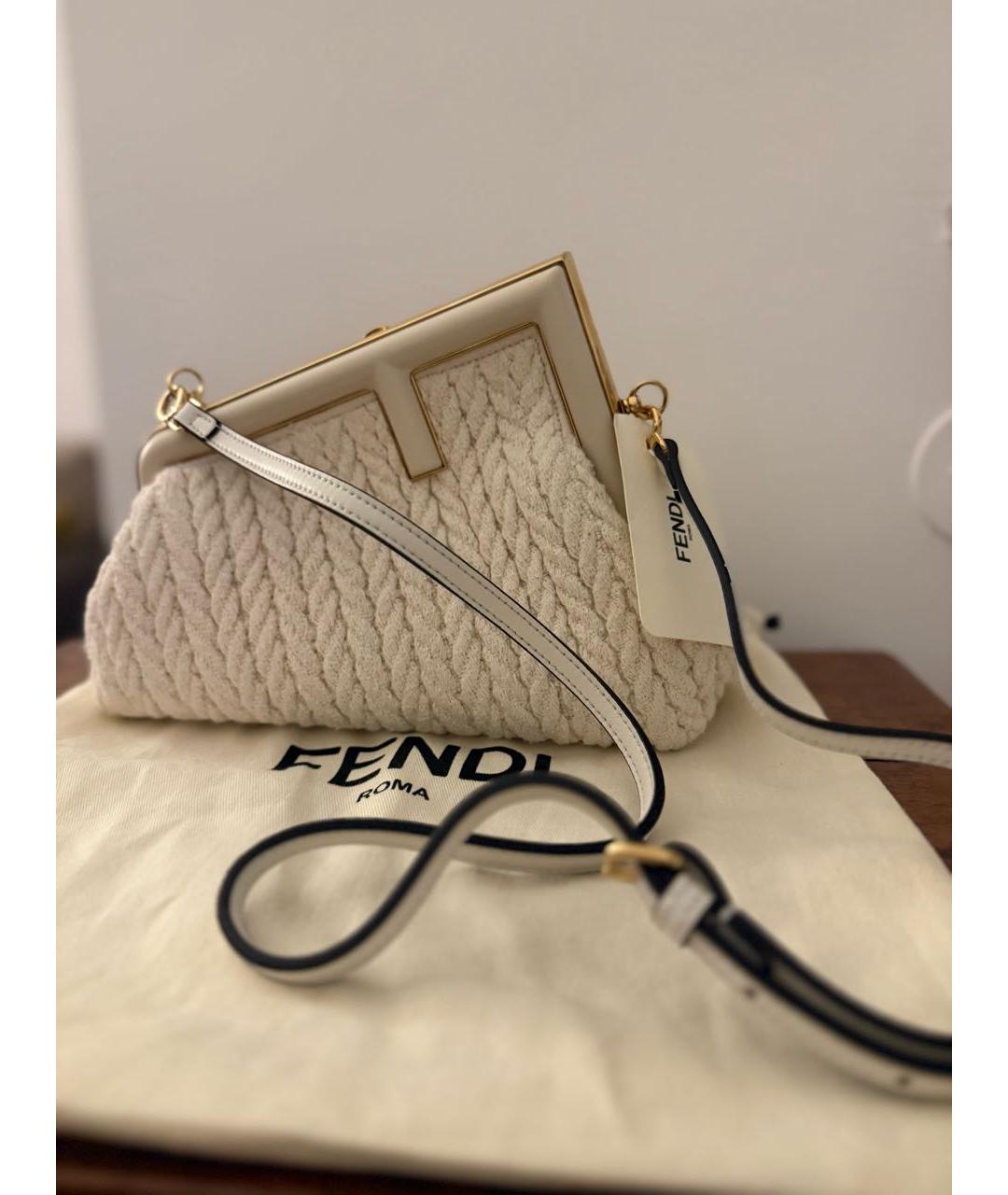 FENDI Белая шерстяная сумка через плечо, фото 5