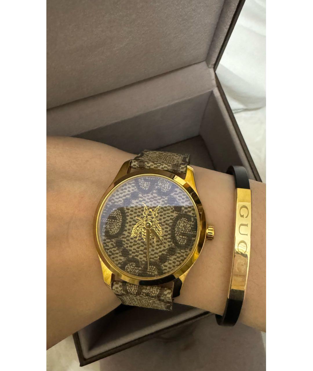 GUCCI Золотые кожаные часы, фото 2