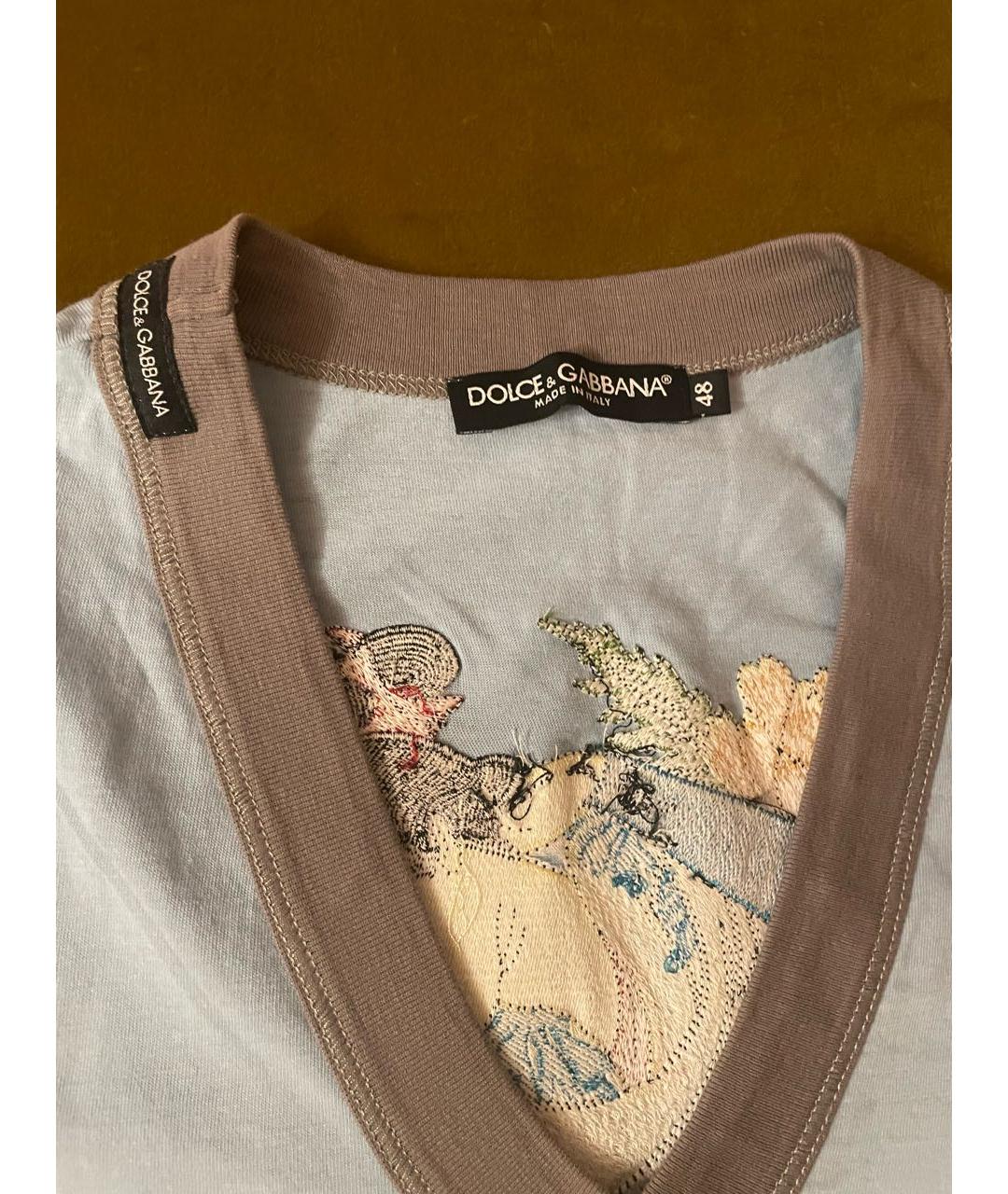 DOLCE&GABBANA Бирюзовая хлопковая футболка, фото 4