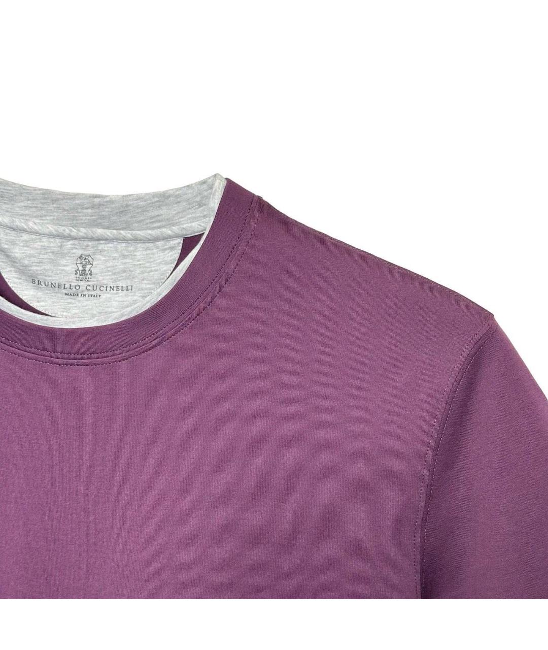 BRUNELLO CUCINELLI Фиолетовая хлопковая футболка, фото 2