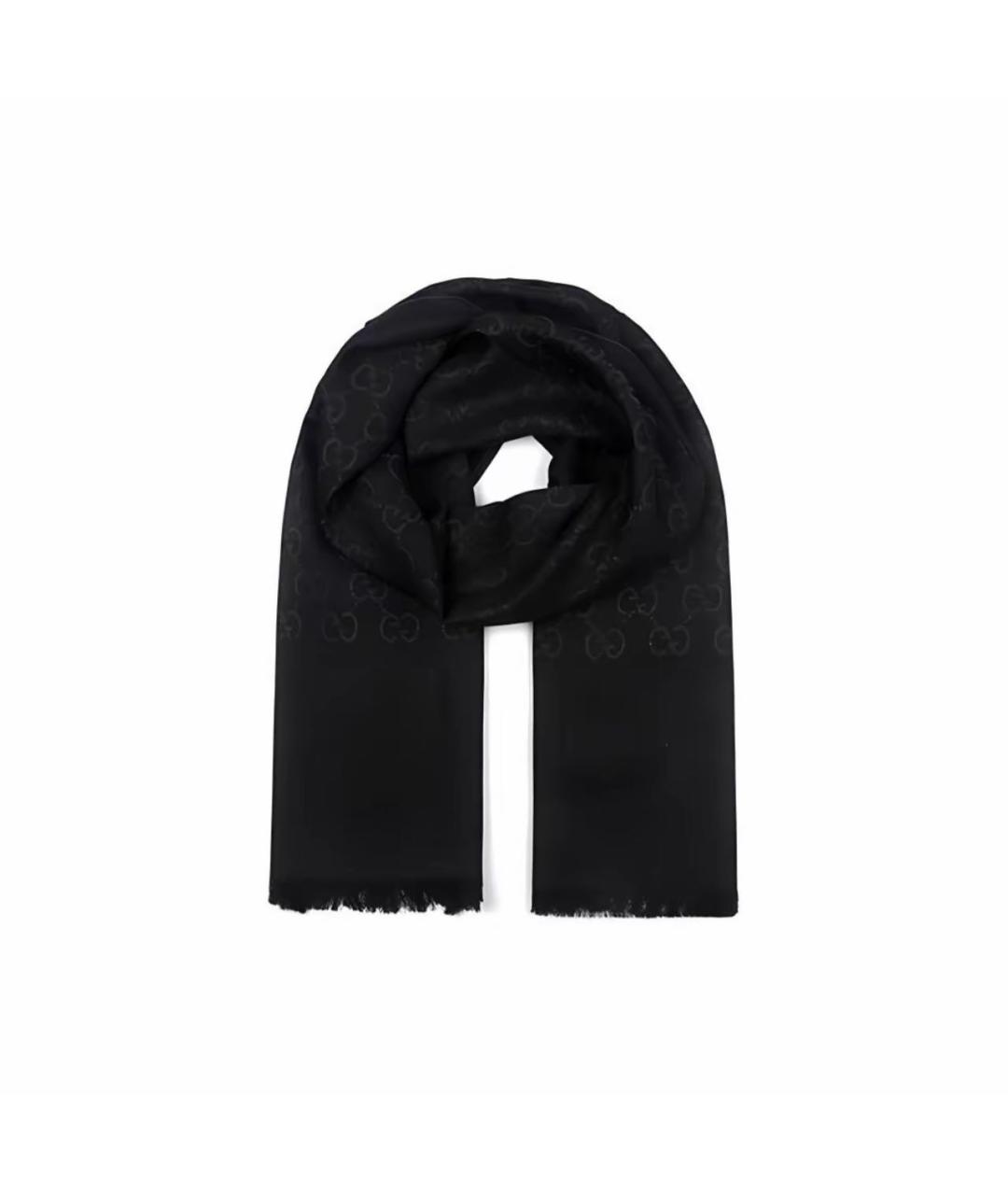 GUCCI Черный шерстяной шарф, фото 3