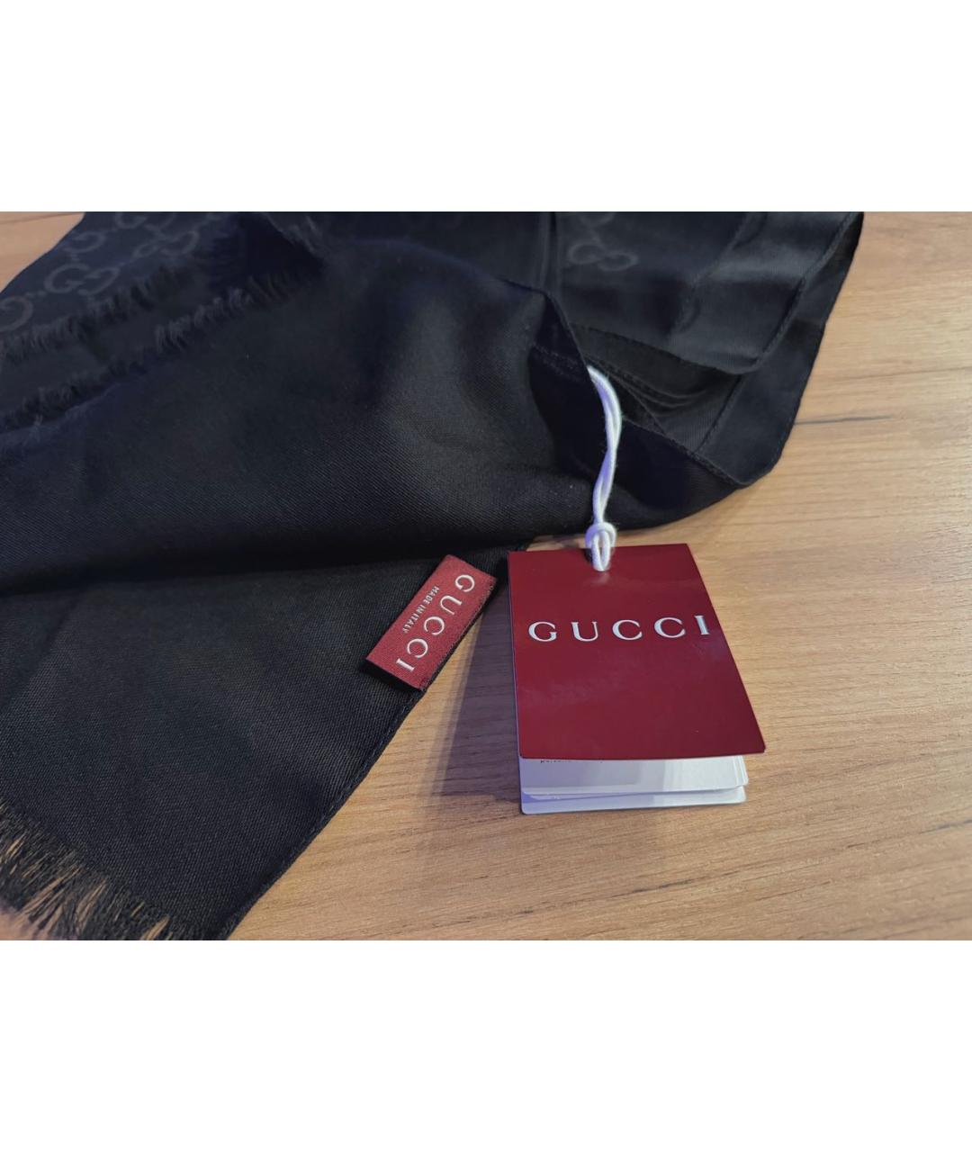 GUCCI Черный шерстяной шарф, фото 4