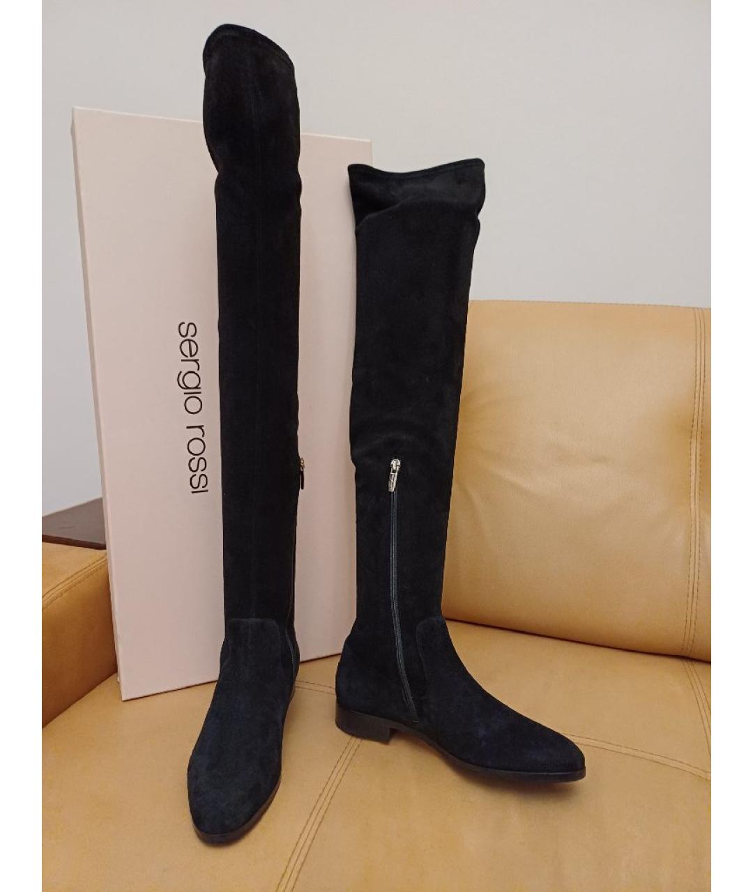 SERGIO ROSSI Черные замшевые ботфорты, фото 4