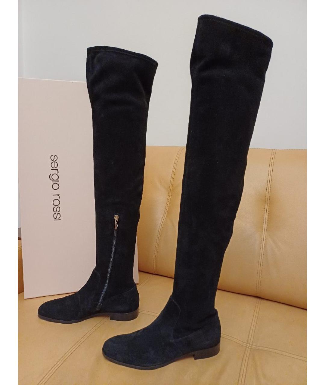 SERGIO ROSSI Черные замшевые ботфорты, фото 5