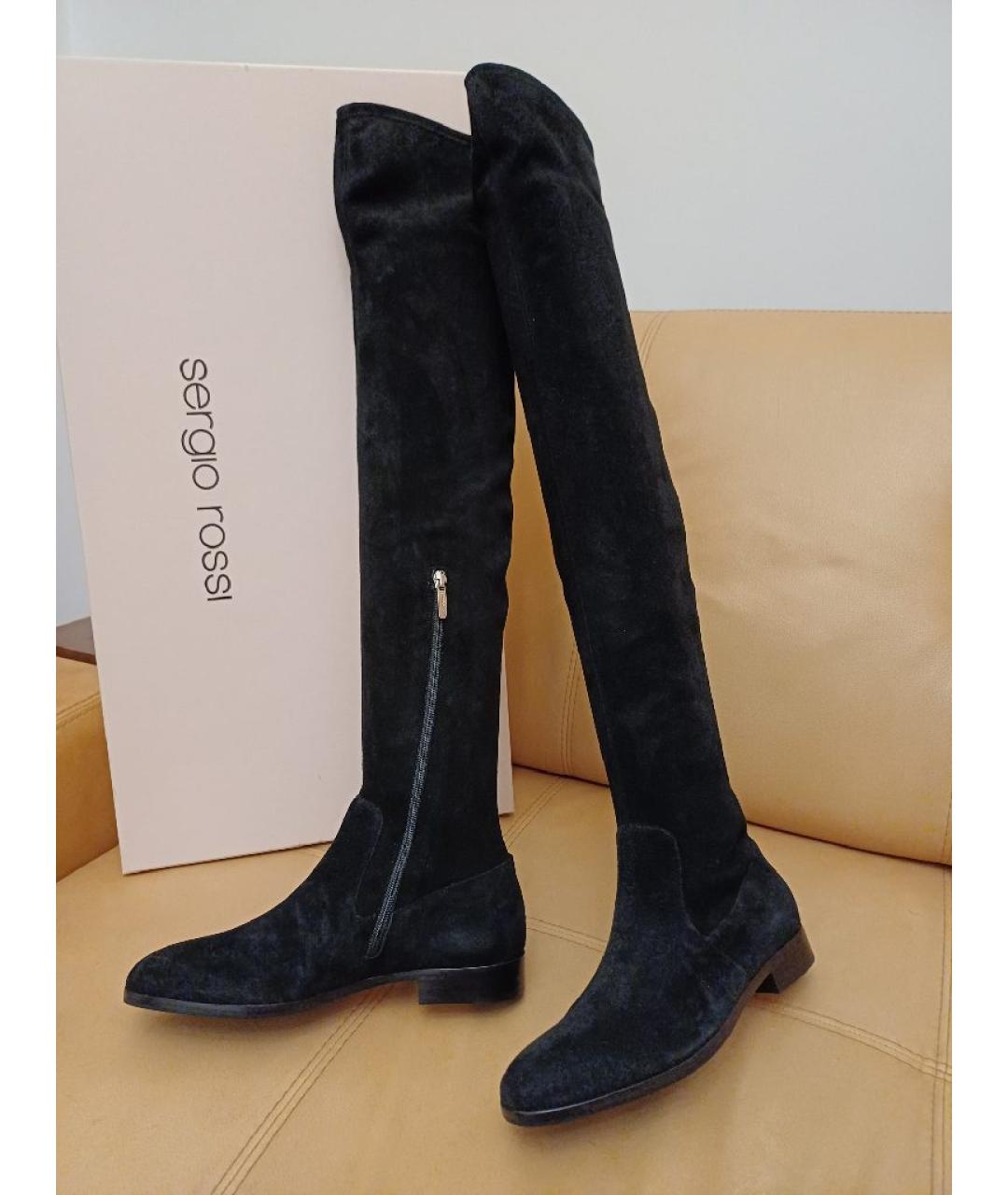 SERGIO ROSSI Черные замшевые ботфорты, фото 2