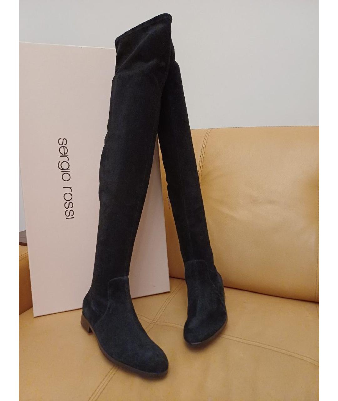 SERGIO ROSSI Черные замшевые ботфорты, фото 3