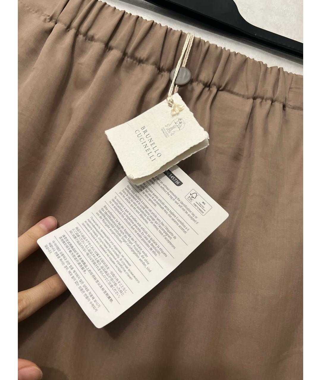 BRUNELLO CUCINELLI Бежевая шелковая юбка макси, фото 4