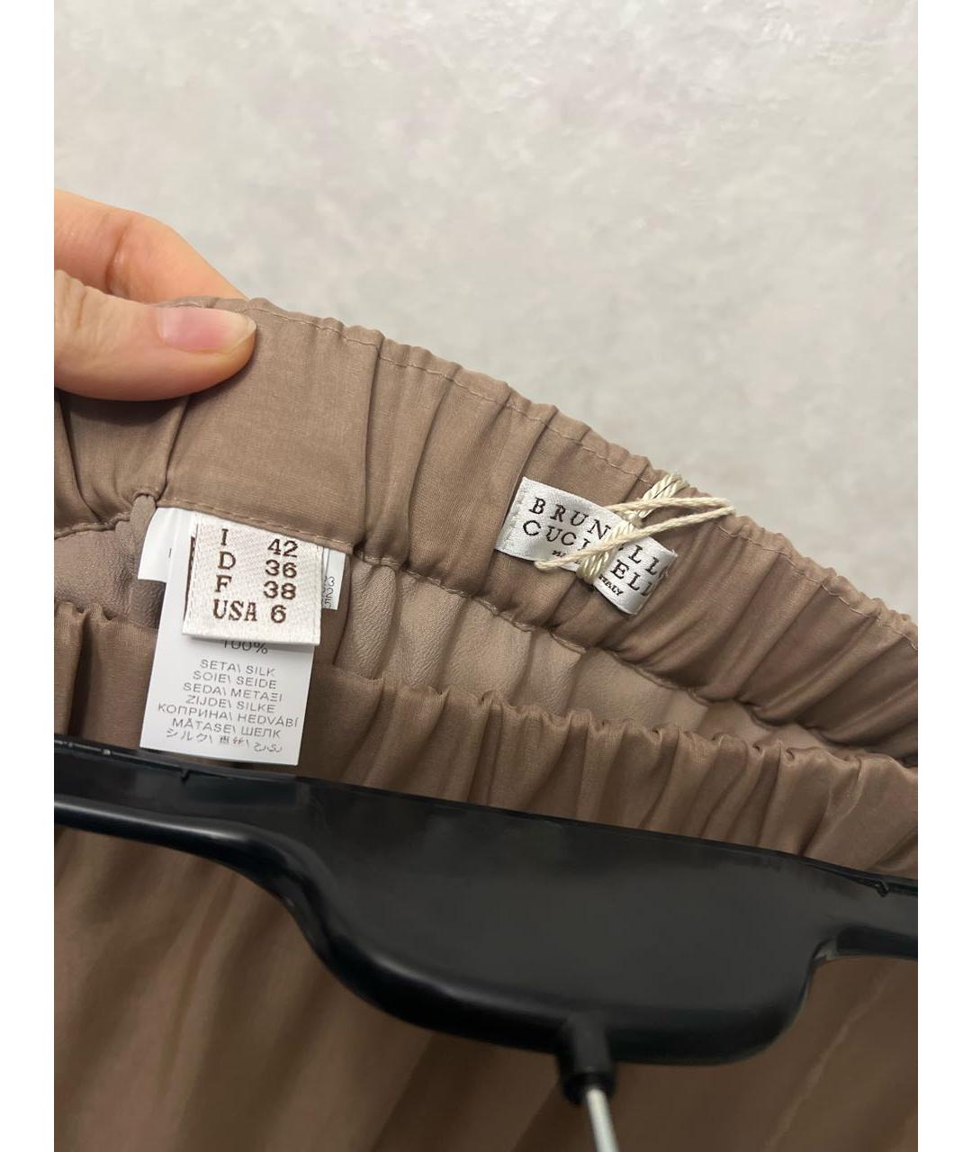 BRUNELLO CUCINELLI Бежевая шелковая юбка макси, фото 5
