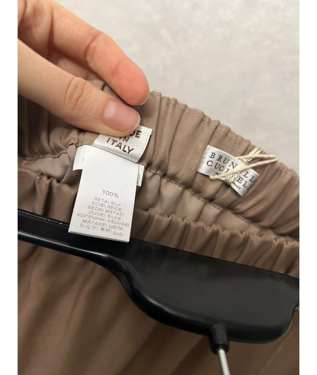 BRUNELLO CUCINELLI Бежевая шелковая юбка макси, фото 6