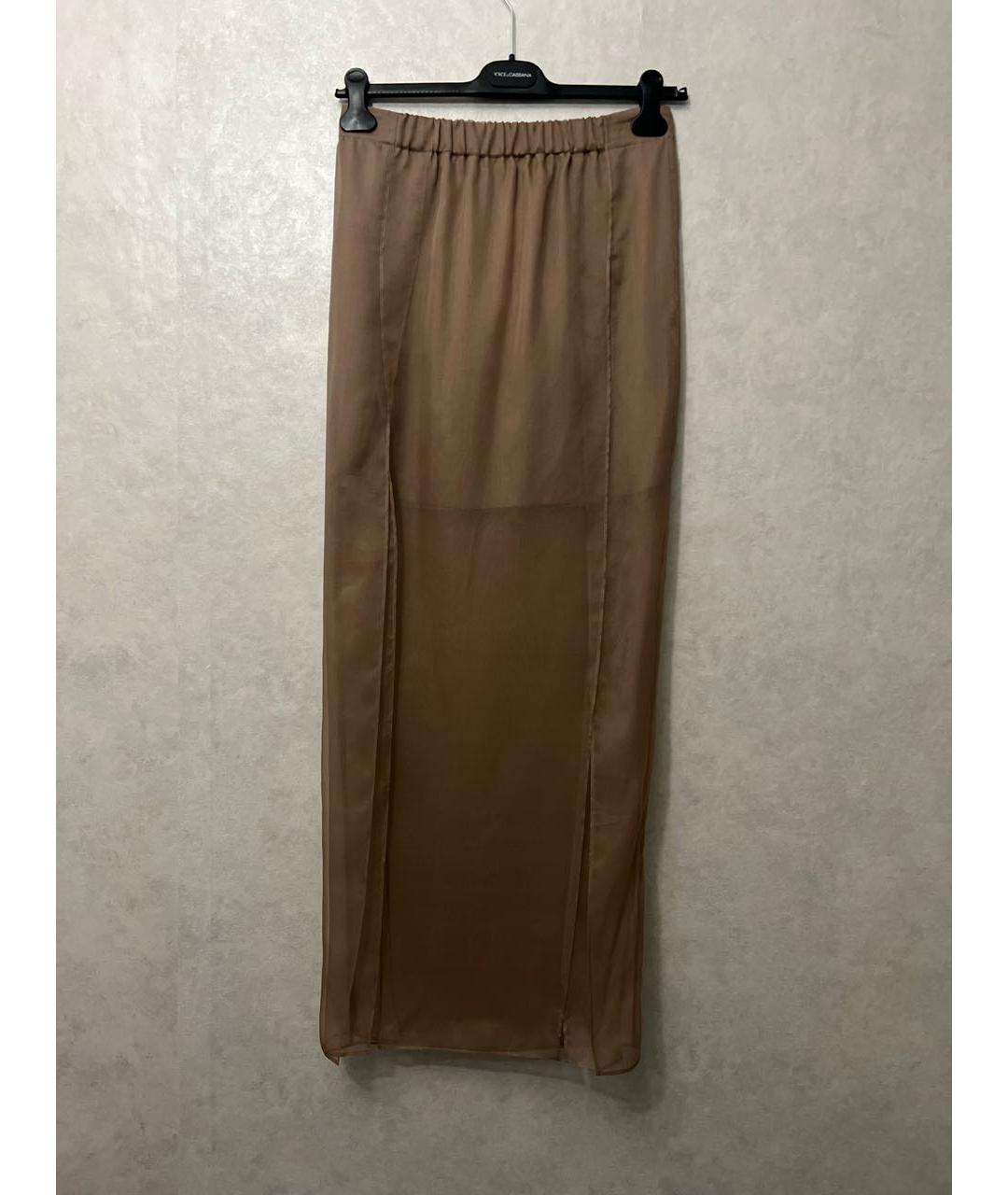 BRUNELLO CUCINELLI Бежевая шелковая юбка макси, фото 7