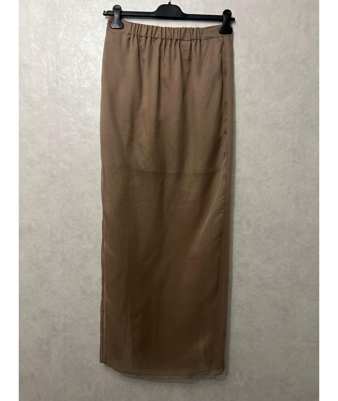 BRUNELLO CUCINELLI Бежевая шелковая юбка макси, фото 3