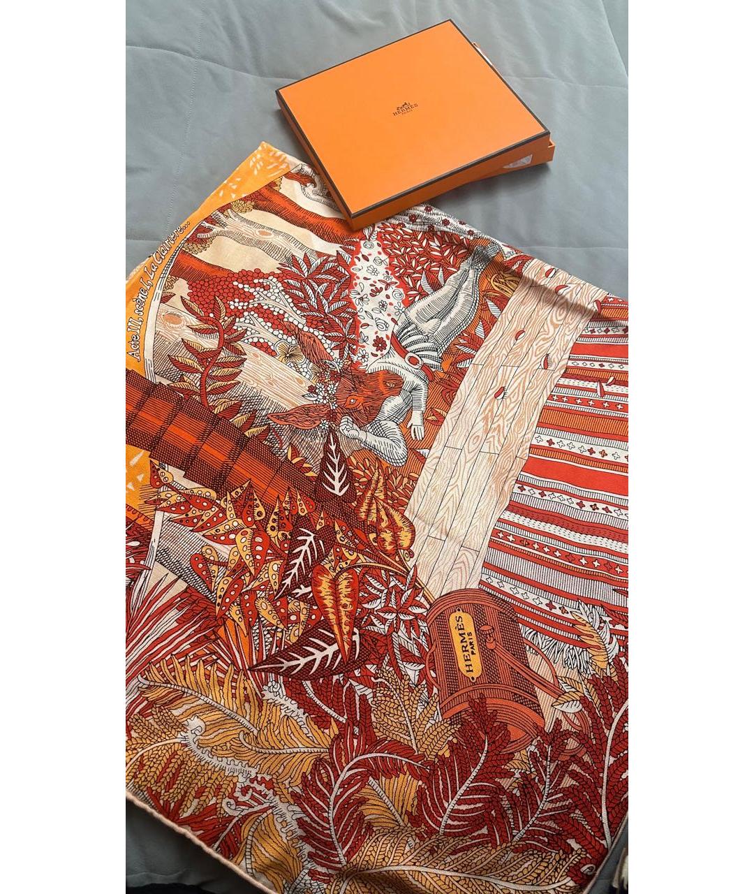 HERMES Оранжевый кашемировый шарф, фото 2