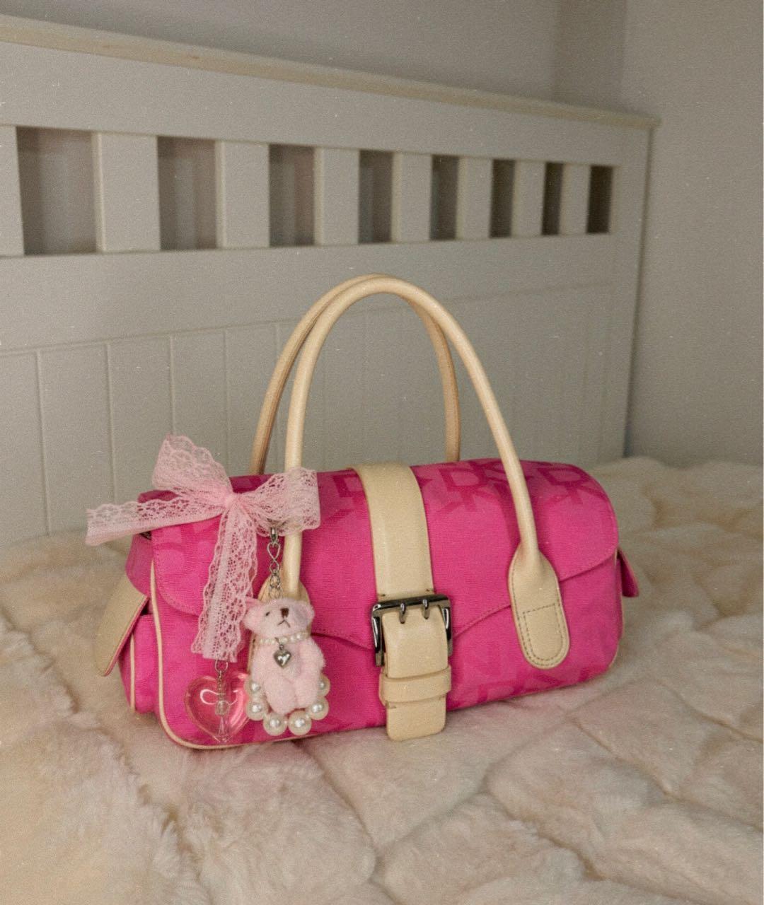 DKNY Розовая тканевая сумка с короткими ручками, фото 2