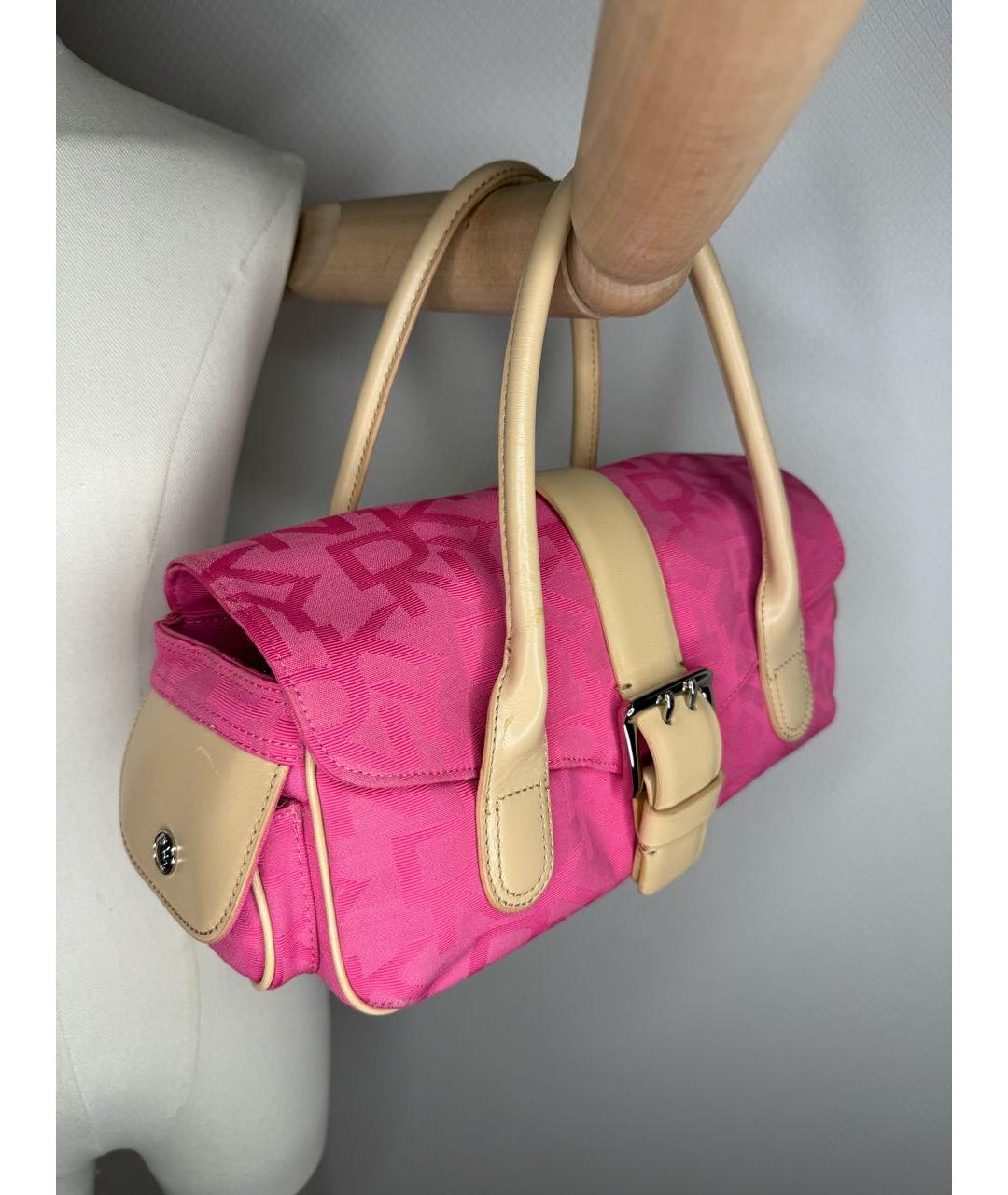 DKNY Розовая тканевая сумка с короткими ручками, фото 3