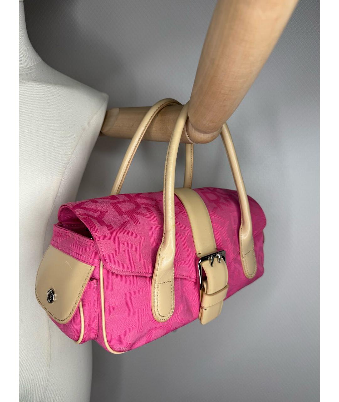 DKNY Розовая тканевая сумка с короткими ручками, фото 7