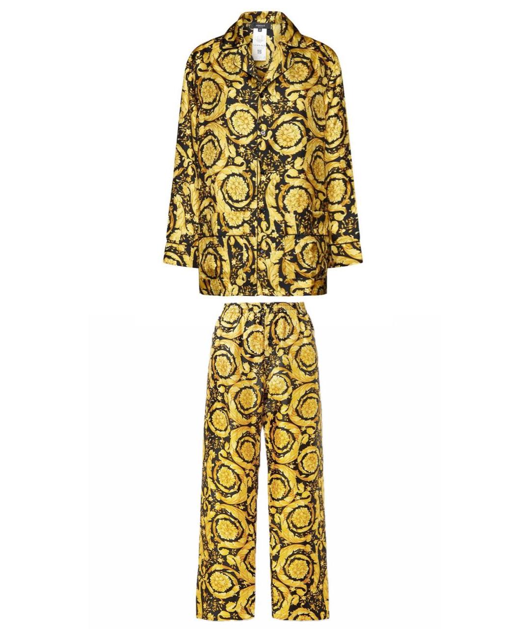 VERSACE Желтый шелковый костюм с брюками, фото 1