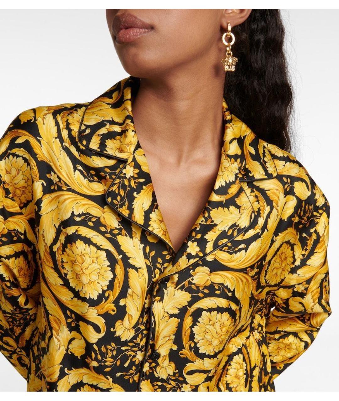 VERSACE Желтый шелковый костюм с брюками, фото 4