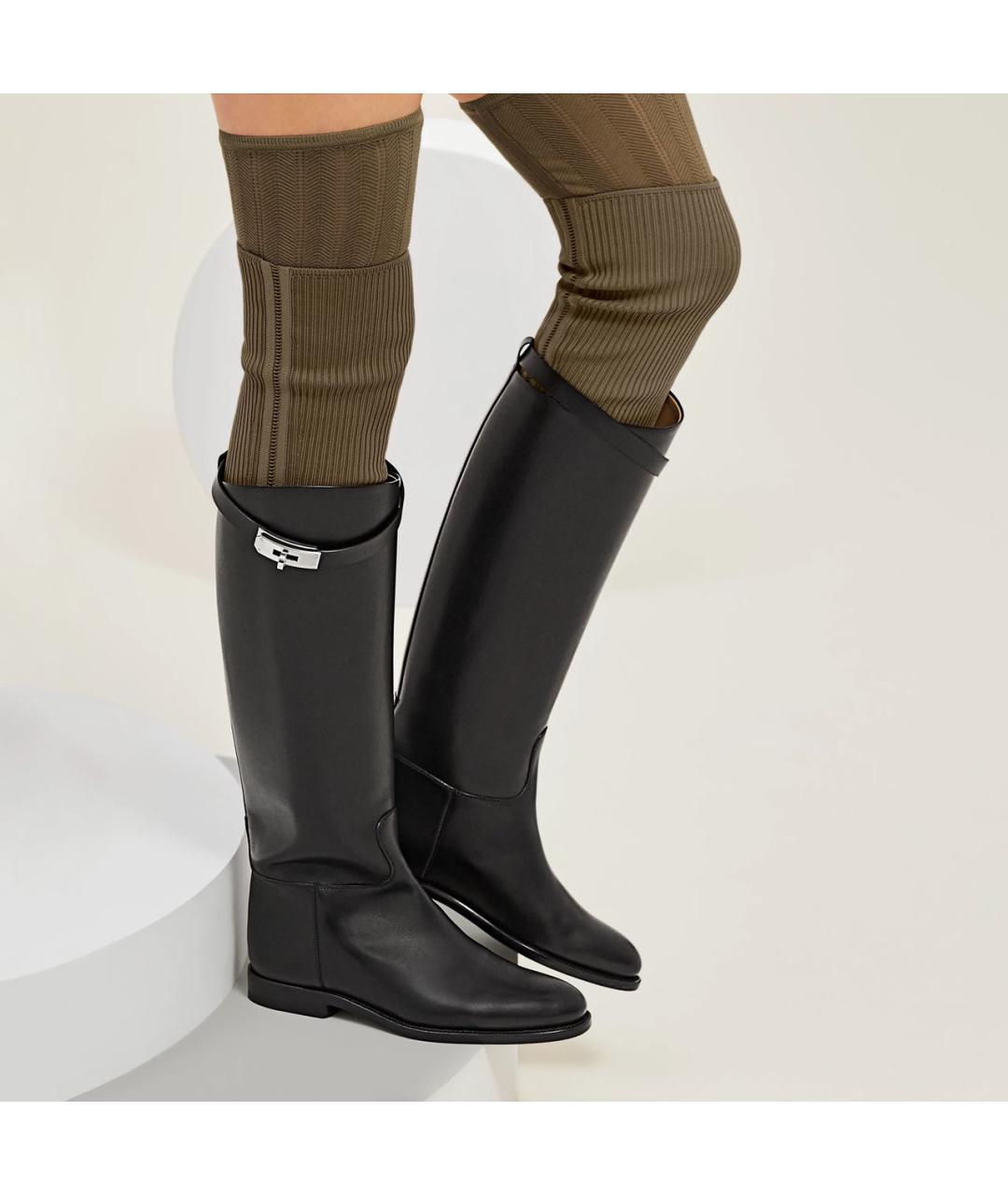 HERMES Черные кожаные сапоги, фото 2