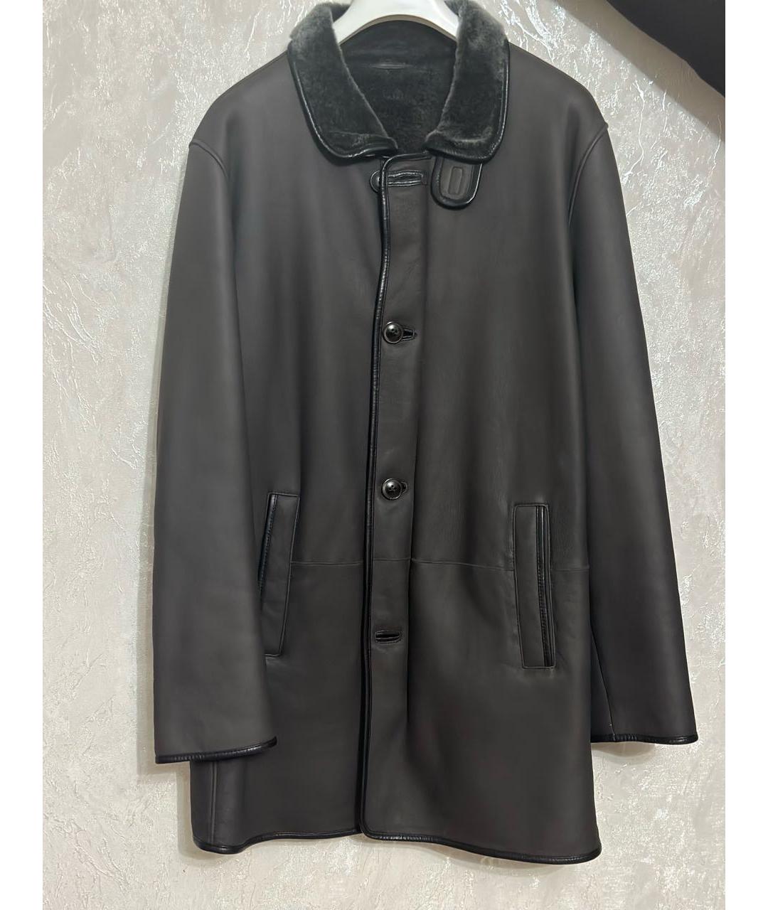 ARMANI COLLEZIONI Антрацитовая кожаная дубленка/шуба, фото 8