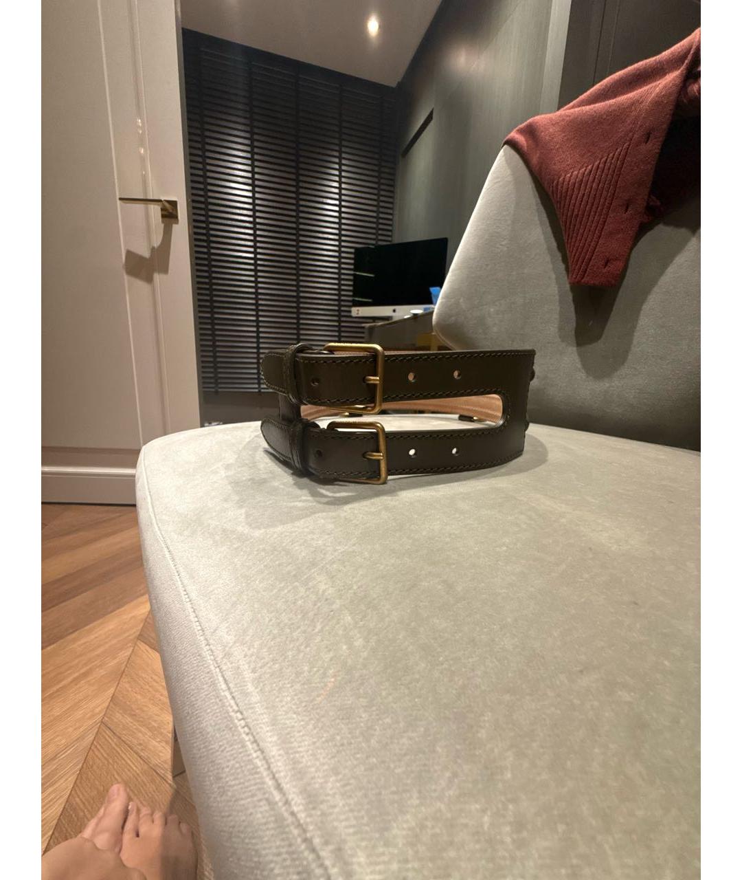 ALEXANDER MCQUEEN Хаки кожаный ремень, фото 6