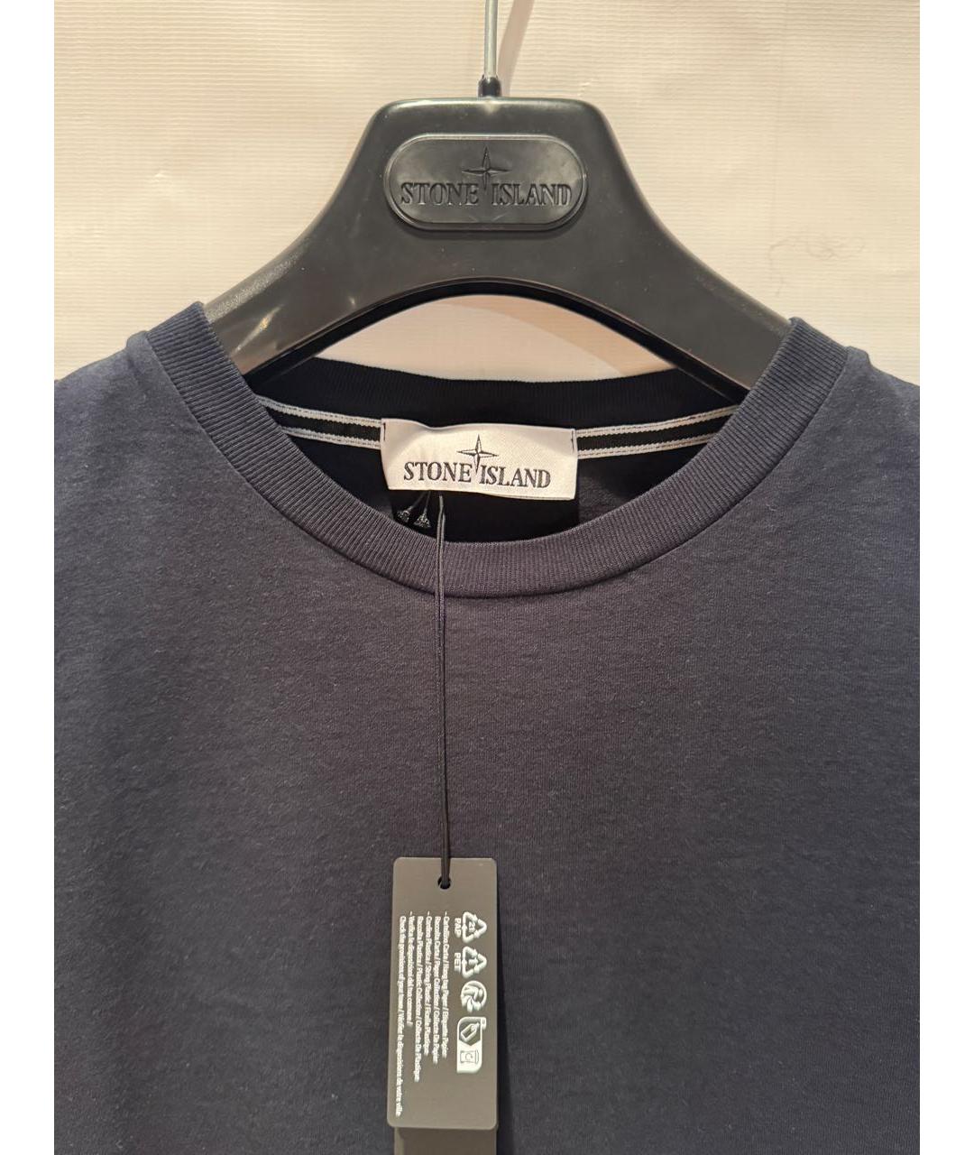 STONE ISLAND Темно-синяя хлопковая футболка, фото 2