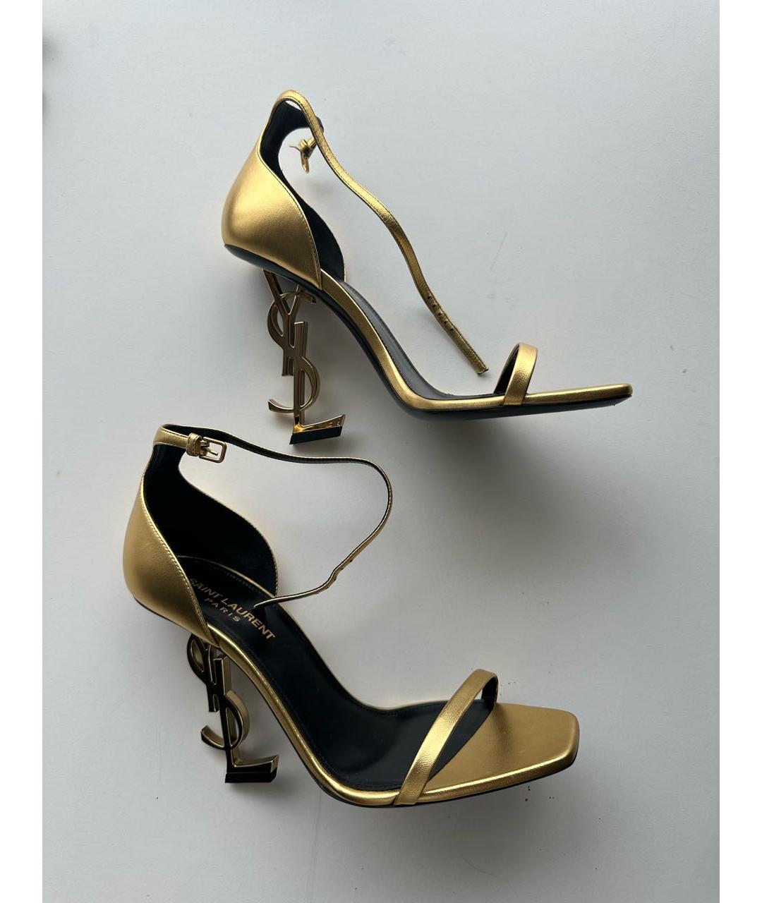 SAINT LAURENT Золотые кожаные босоножки, фото 9