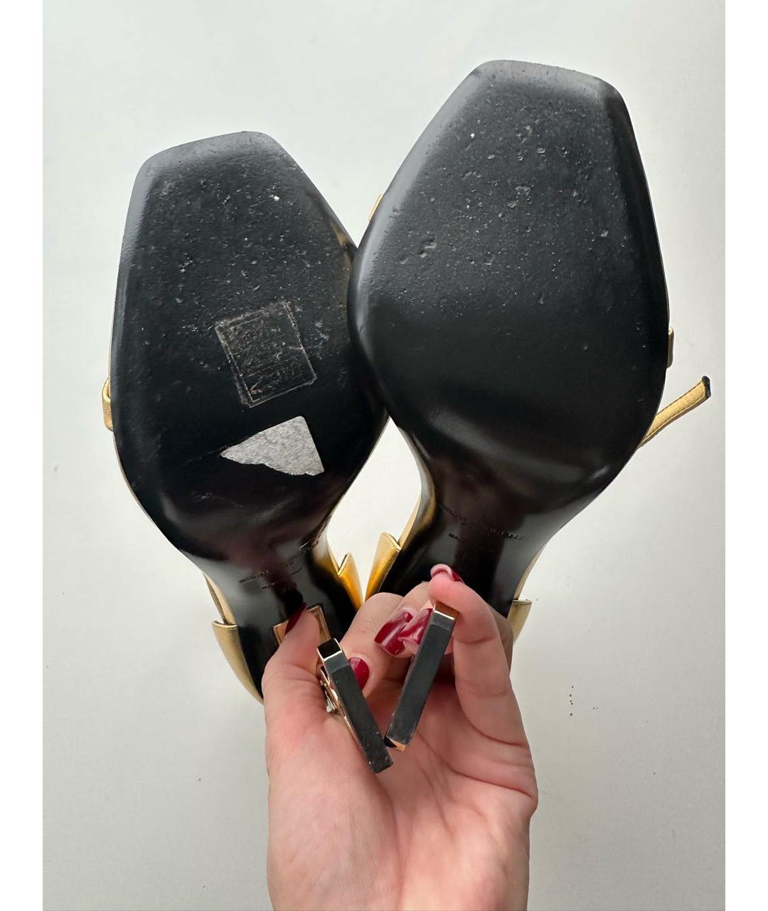 SAINT LAURENT Золотые кожаные босоножки, фото 8