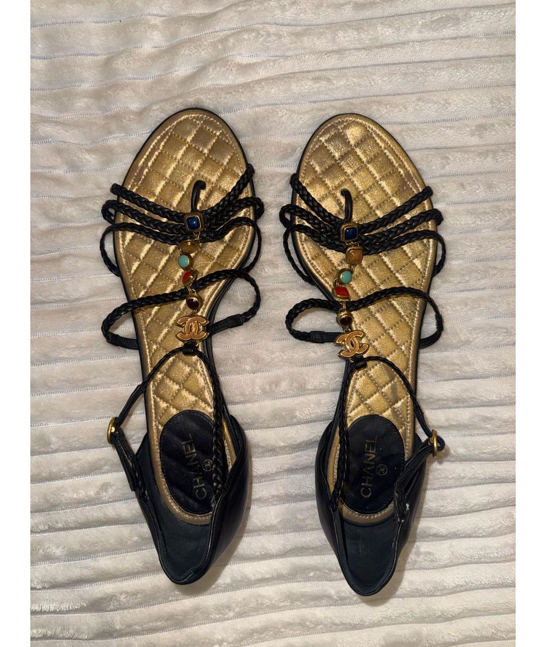 CHANEL Черные кожаные сандалии, фото 4