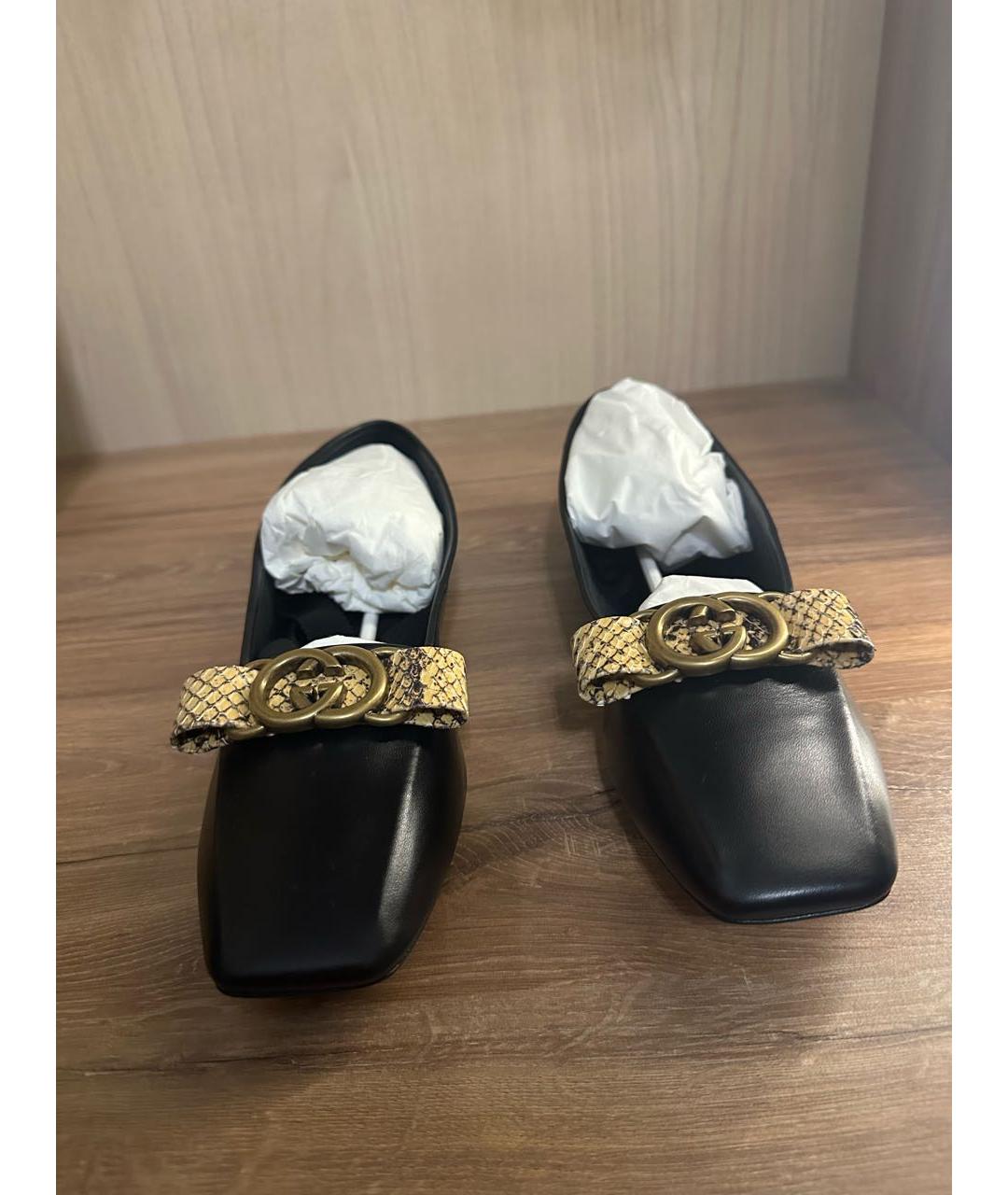 GUCCI Черные кожаные балетки, фото 2