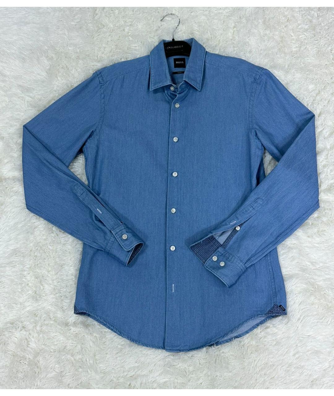 HUGO BOSS Голубая хлопковая кэжуал рубашка, фото 5