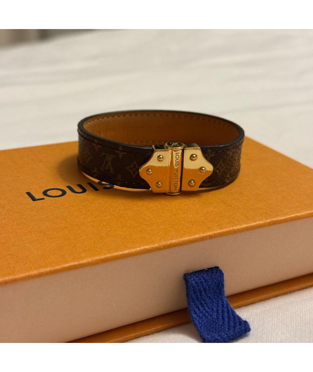 LOUIS VUITTON Коричневый кожаный браслет, фото 7