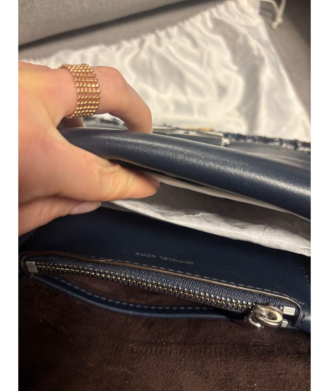MICHAEL MICHAEL KORS Темно-синяя кожаная сумка через плечо, фото 8