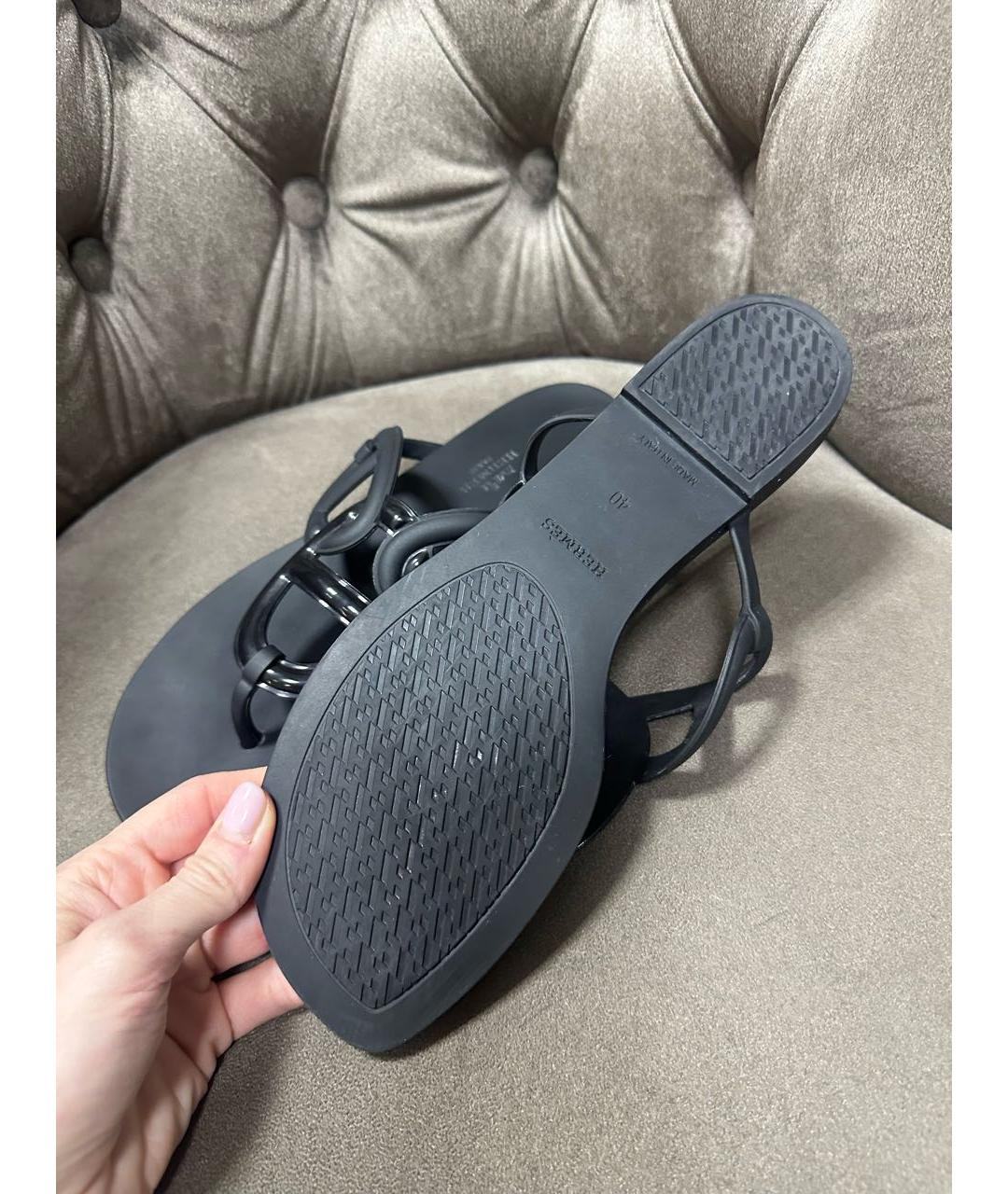 HERMES Черные шлепанцы, фото 4