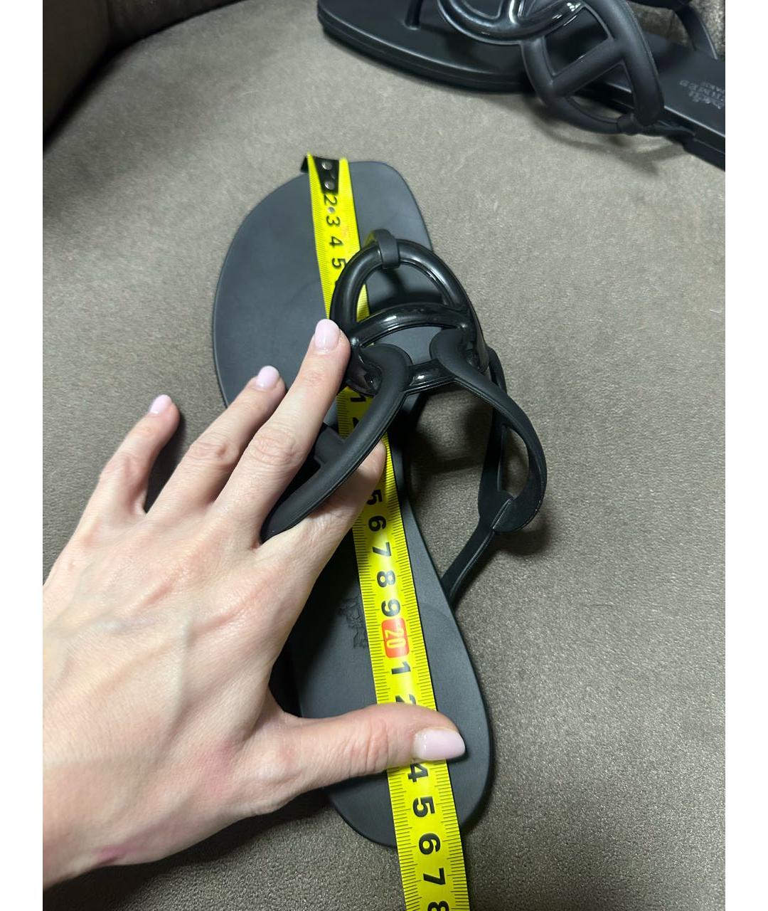 HERMES Черные шлепанцы, фото 5