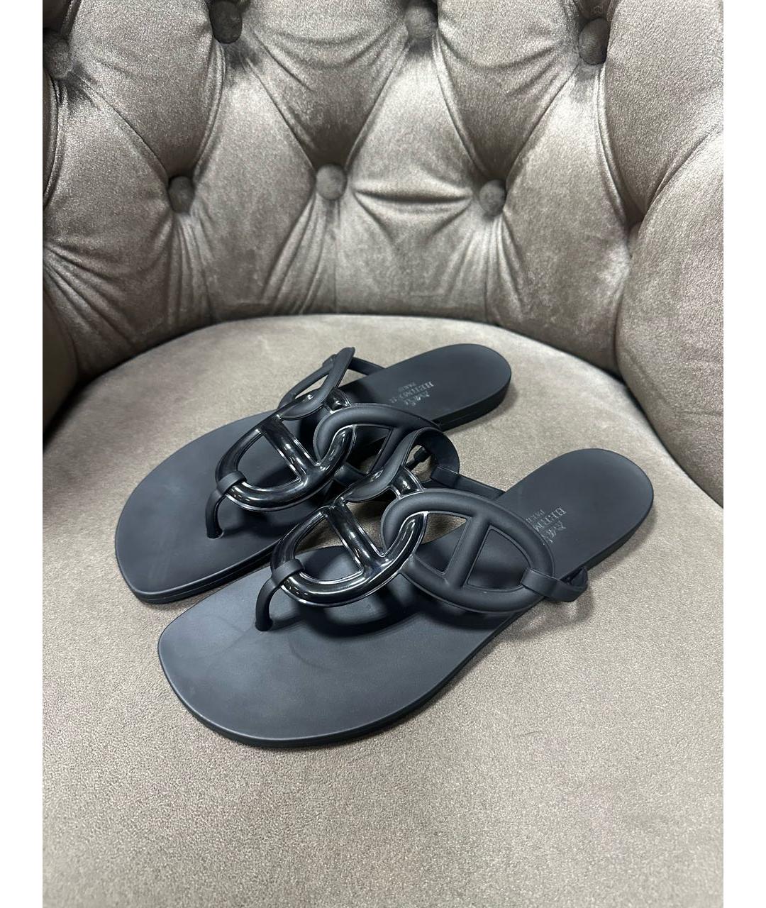 HERMES Черные шлепанцы, фото 2