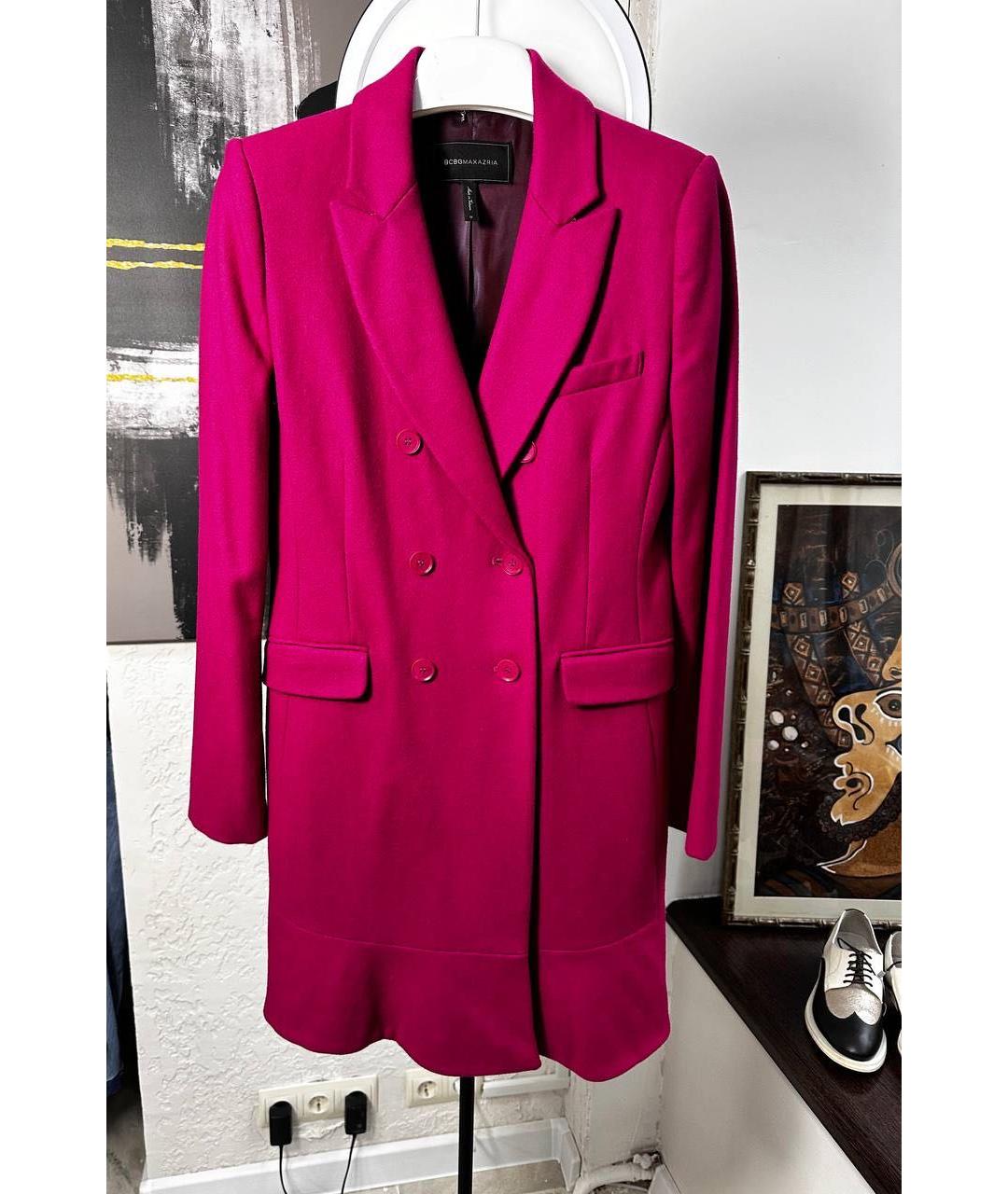 BCBG MAXAZRIA Фуксия шерстяное пальто, фото 7