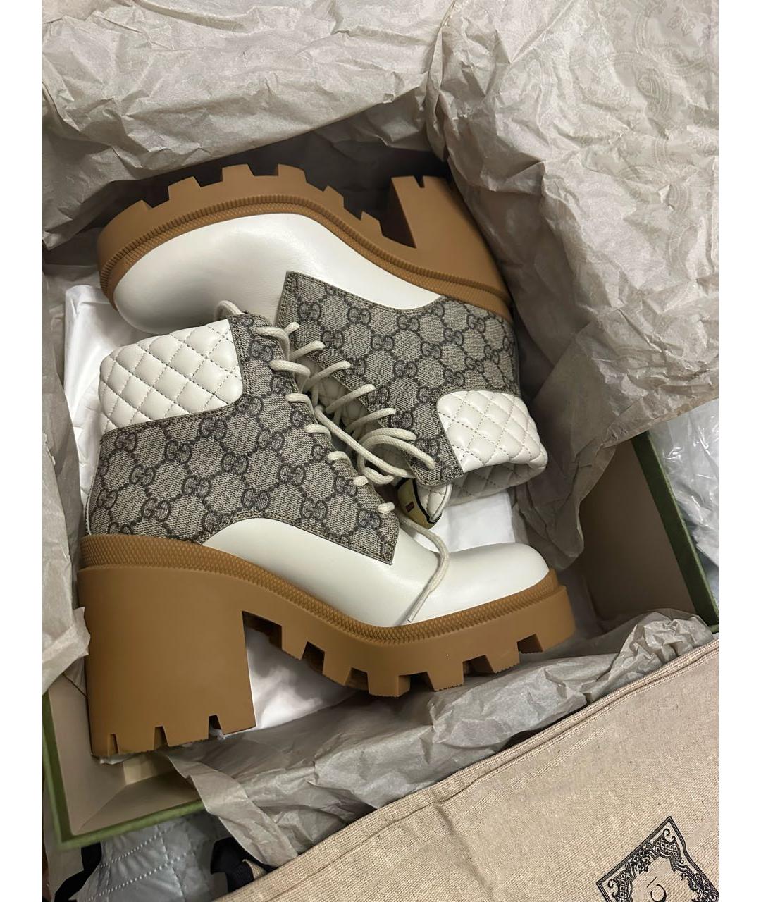 GUCCI Бежевые кожаные ботильоны, фото 5