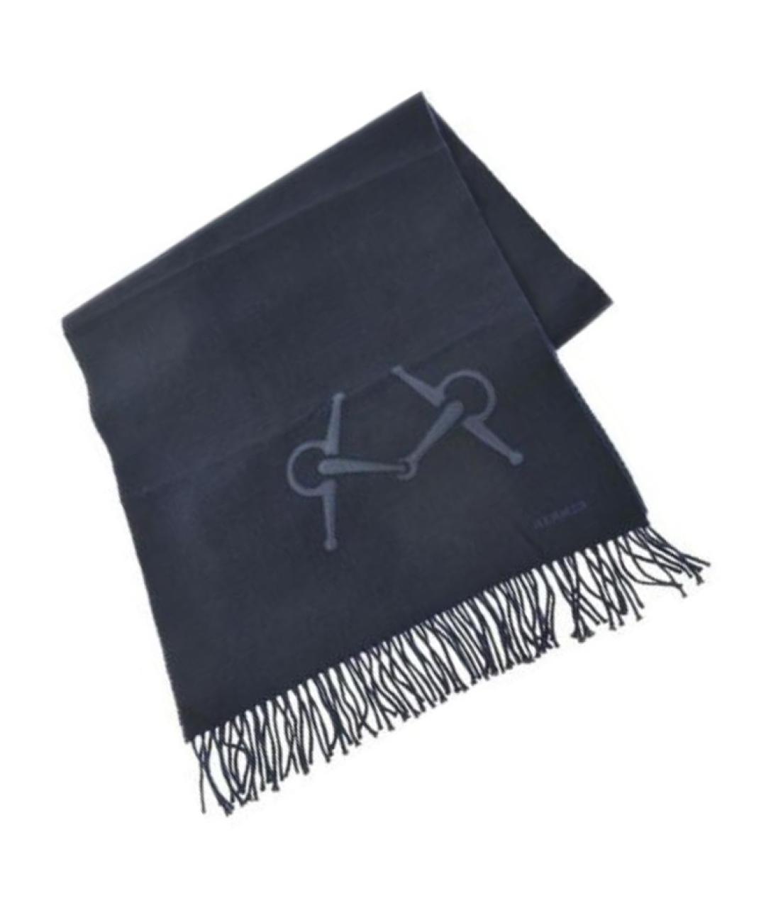 HERMES Темно-синий кашемировый шарф, фото 3
