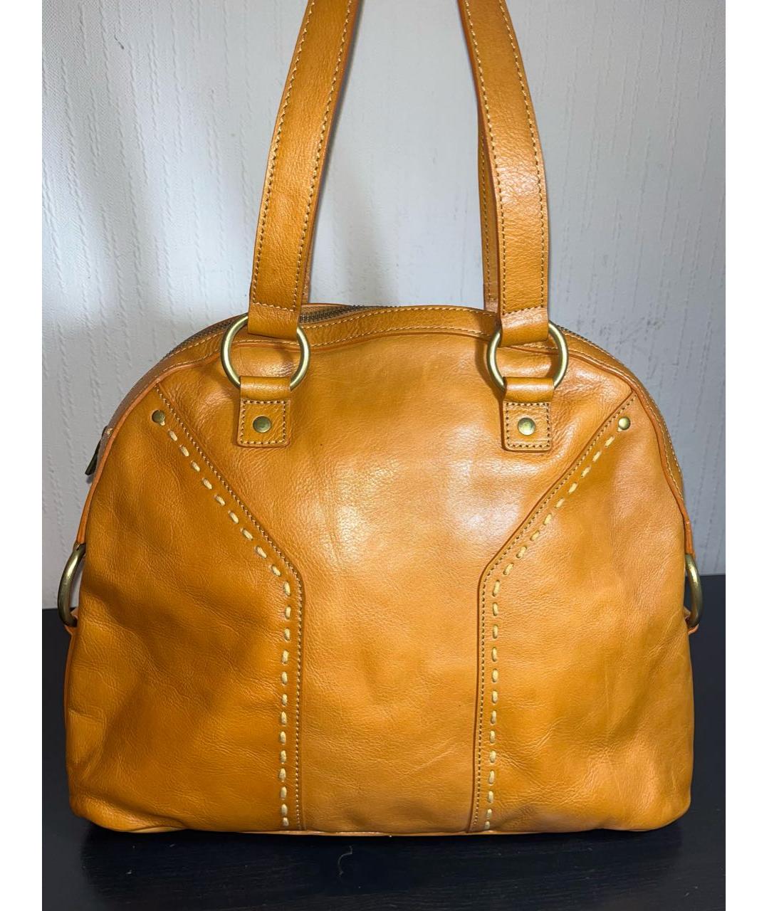 YVES SAINT LAURENT VINTAGE Оранжевая кожаная сумка с короткими ручками, фото 3