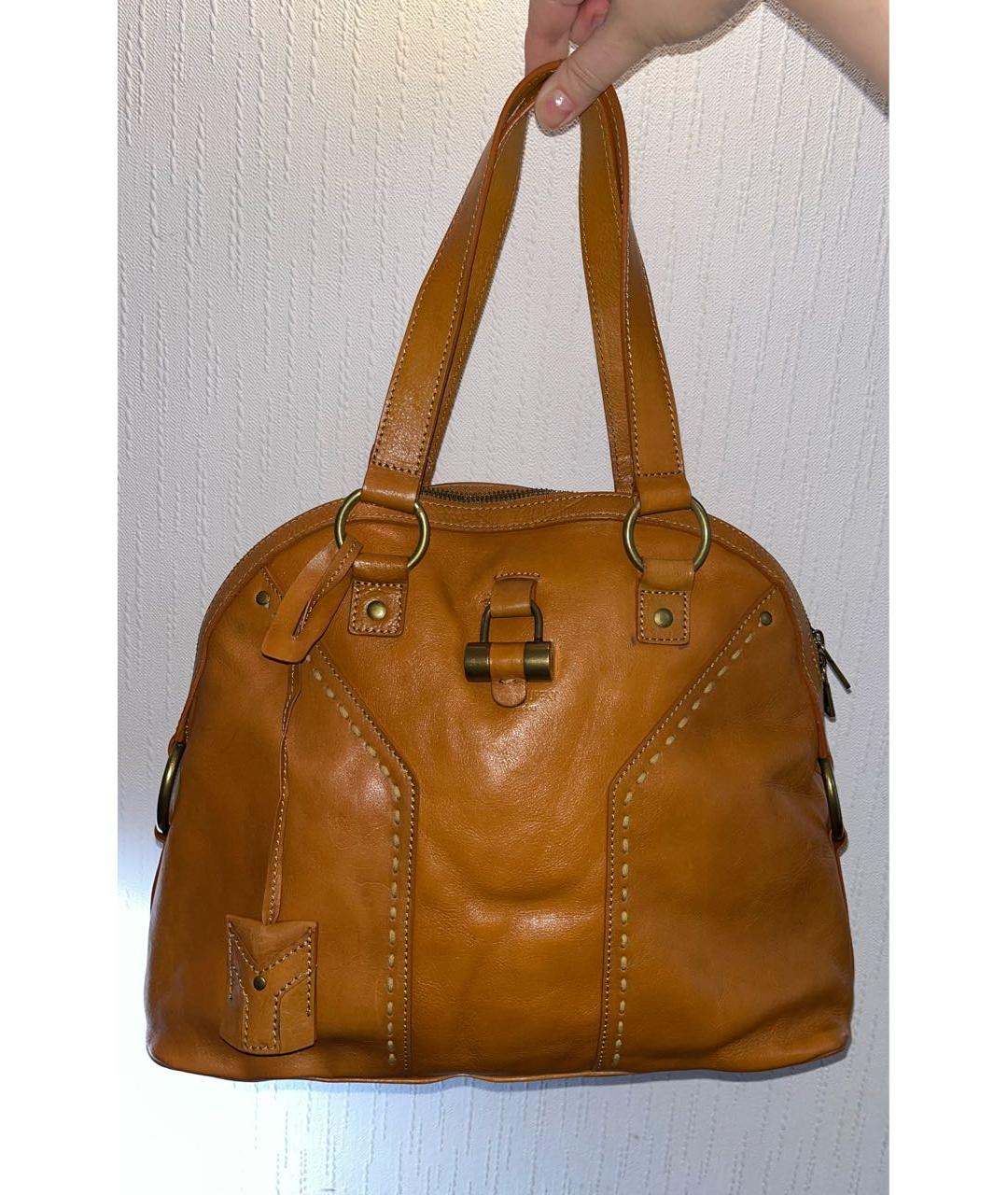 YVES SAINT LAURENT VINTAGE Оранжевая кожаная сумка с короткими ручками, фото 9