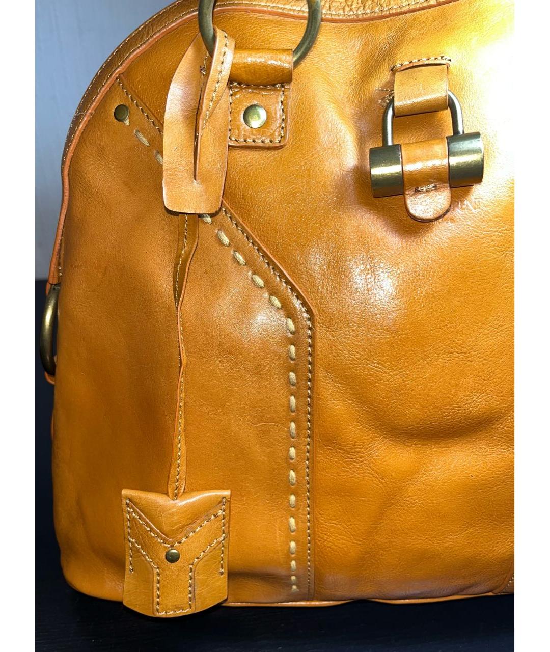 YVES SAINT LAURENT VINTAGE Оранжевая кожаная сумка с короткими ручками, фото 7