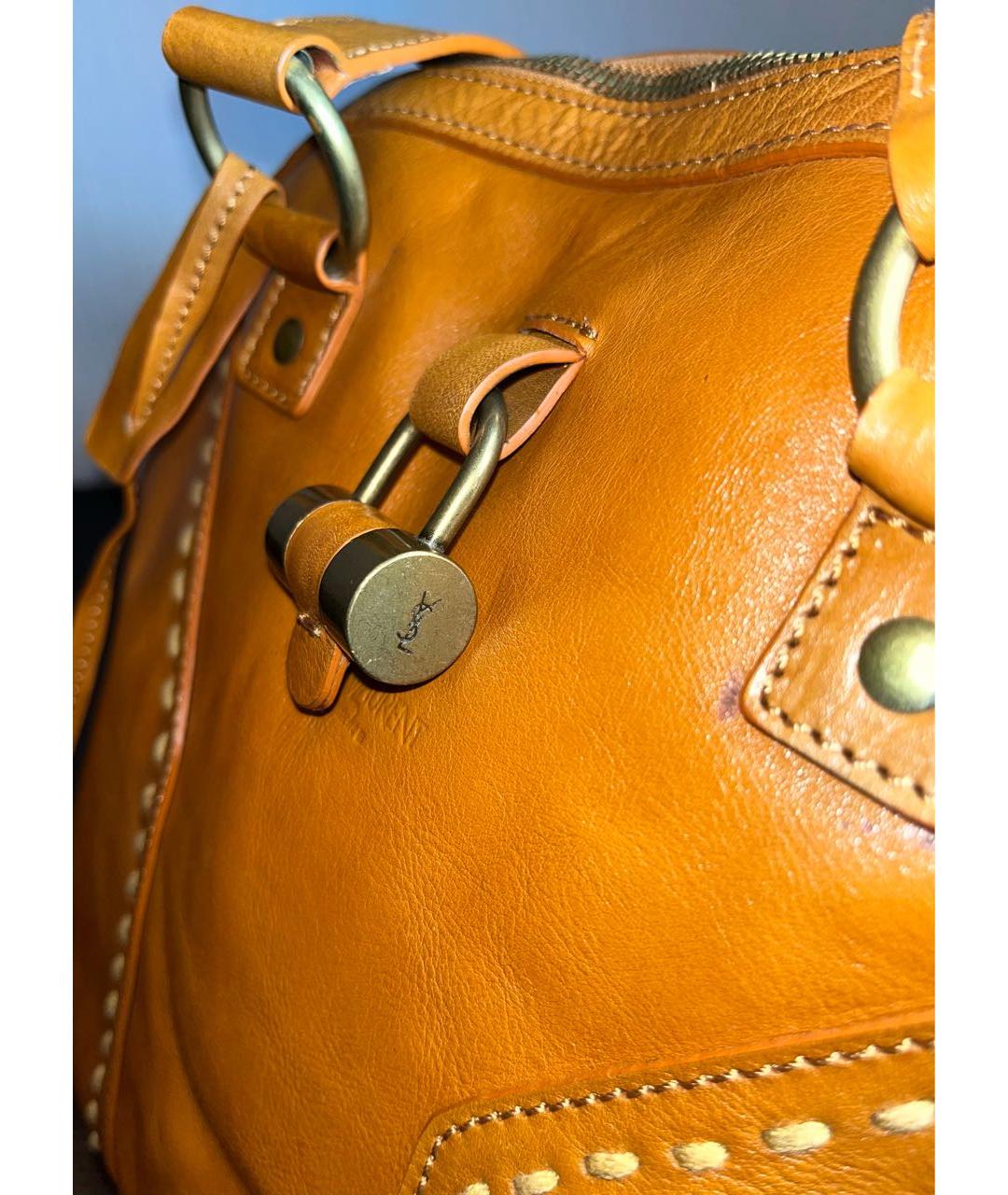 YVES SAINT LAURENT VINTAGE Оранжевая кожаная сумка с короткими ручками, фото 6