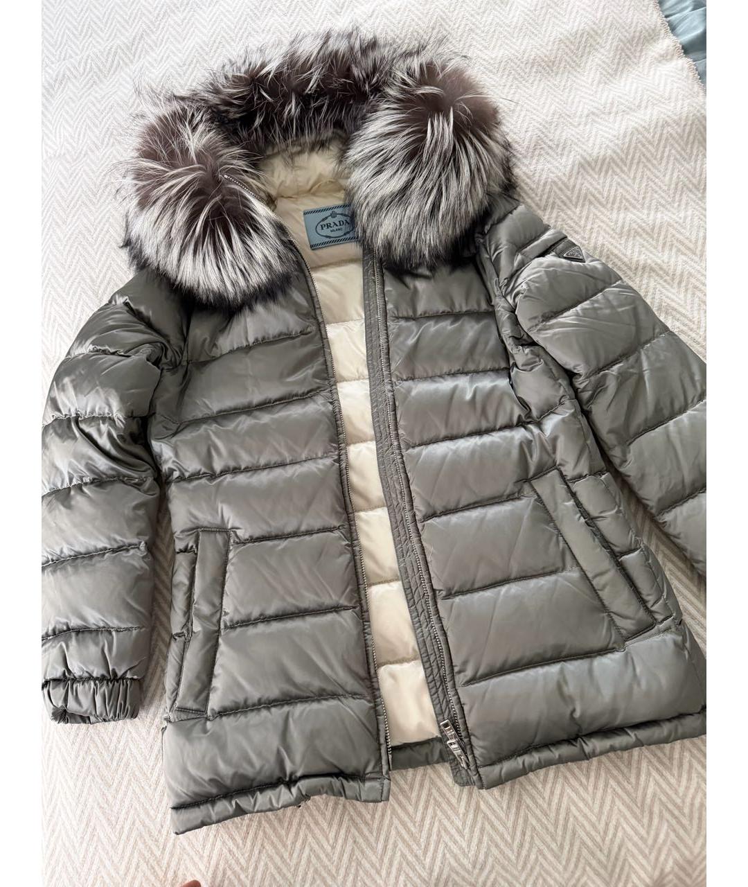 PRADA Серый полиэстеровый пуховик, фото 2