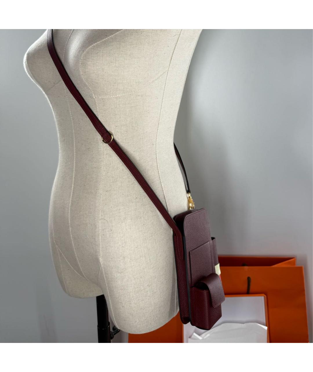HERMES Бордовая кожаная сумка через плечо, фото 7