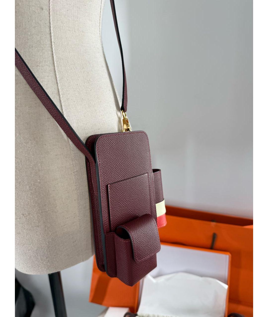 HERMES Бордовая кожаная сумка через плечо, фото 4