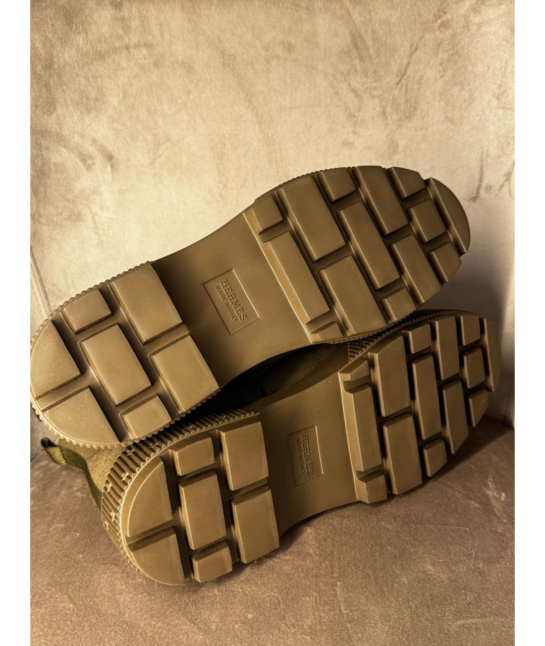 HERMES Хаки текстильные низкие ботинки, фото 6