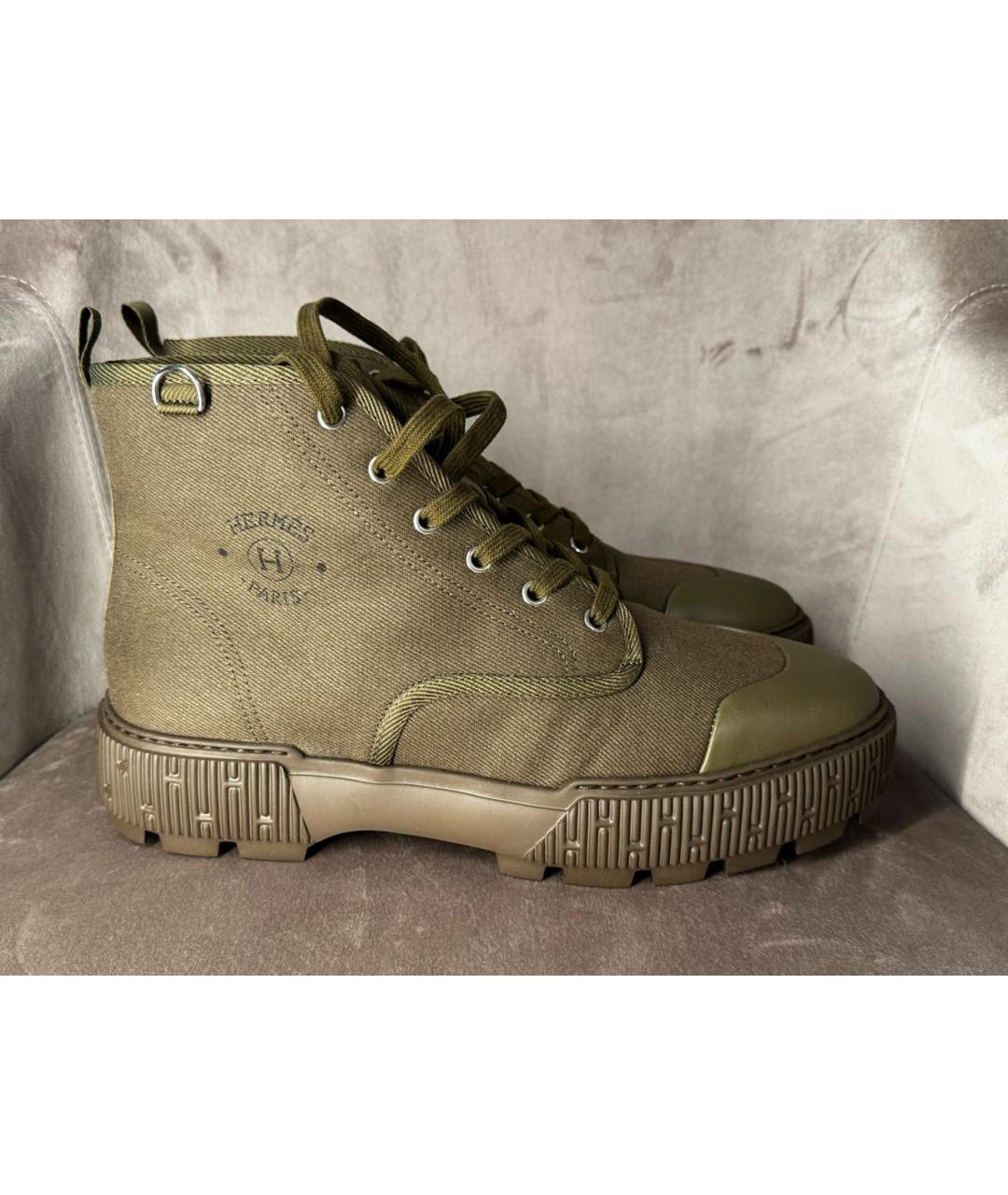 HERMES Хаки текстильные низкие ботинки, фото 8